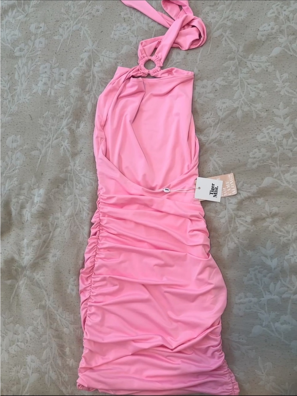 Tiger Mist Pink Halter Ruched Mini Dress - Picture 6 of 7